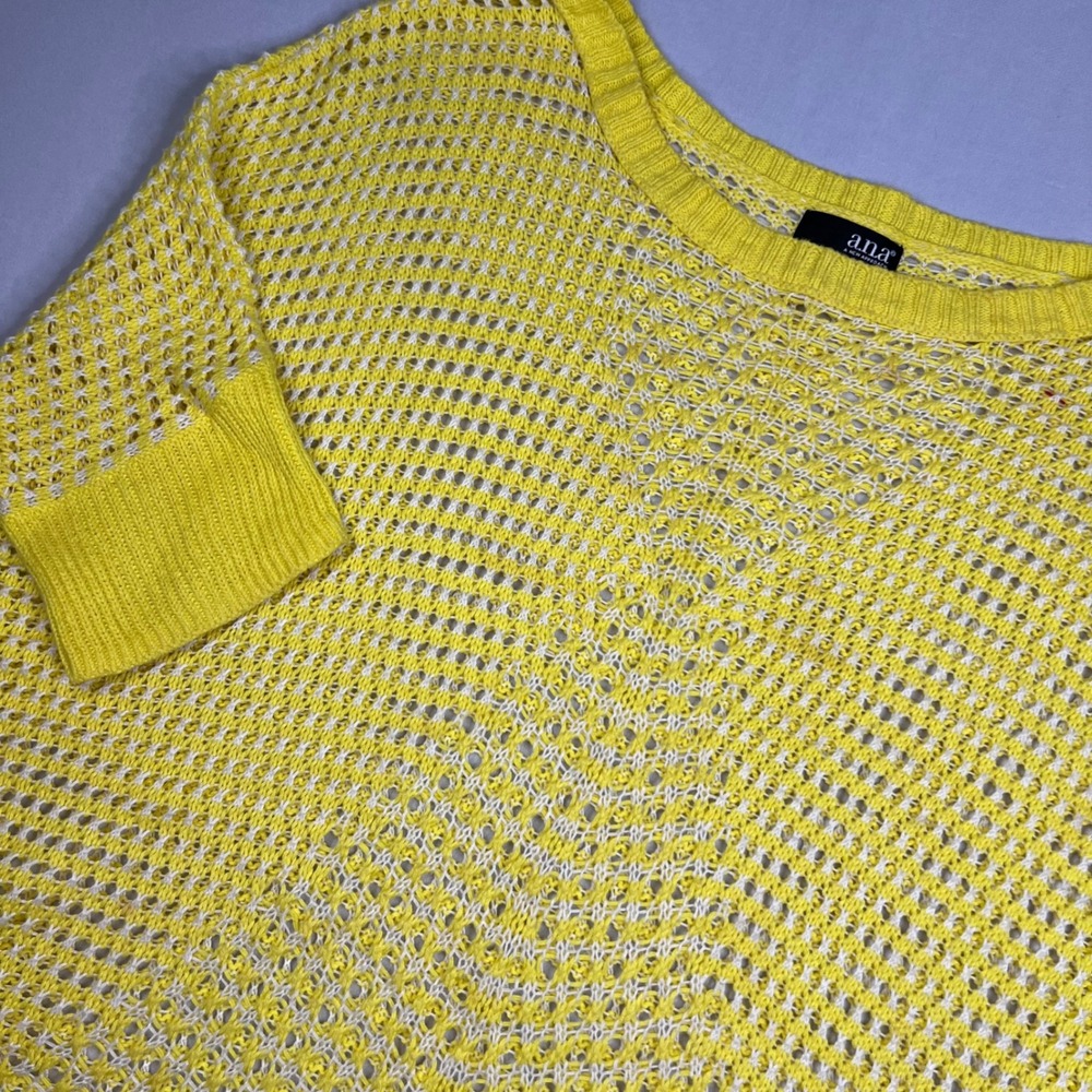 Womens Yellow Crochet Sweater | Size Large | Cottage Colorful